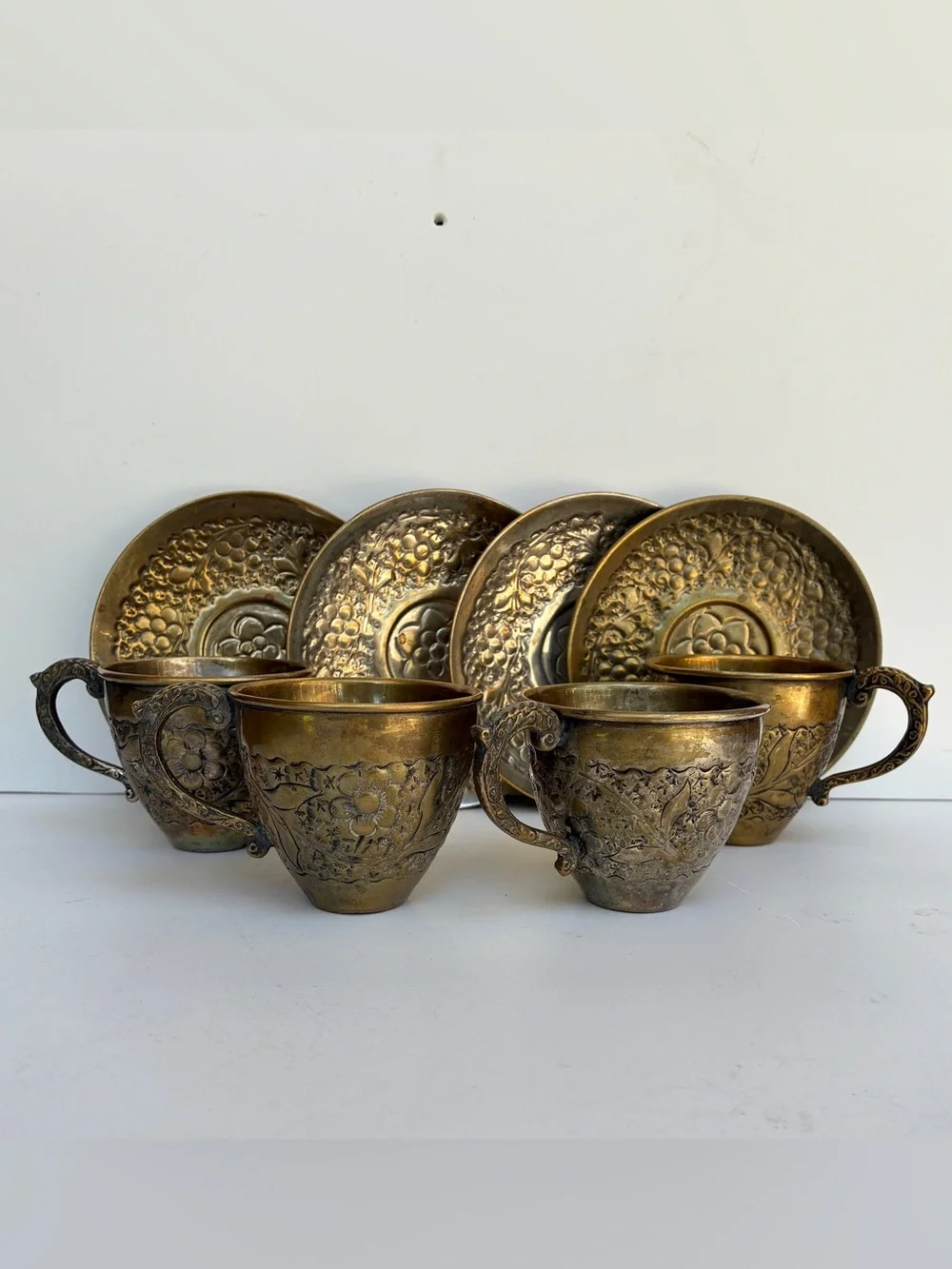 Vintage 16-Pc Solid Brass  Tea/Coffee  Sets Serve for 8